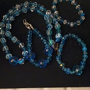 Ocean Blue Faceted Crystal Necklace Set - Women Jewelry